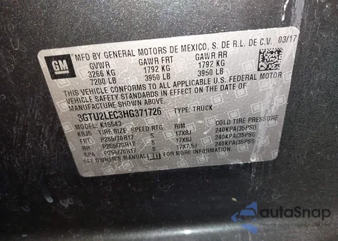 2017 GMC Sierra 1500 из США, поврежденный, VIN 3GTU2LEC3HG371726